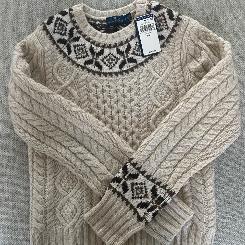 Polo by Ralph Lauren Cream and Brown Crewneck Sweater